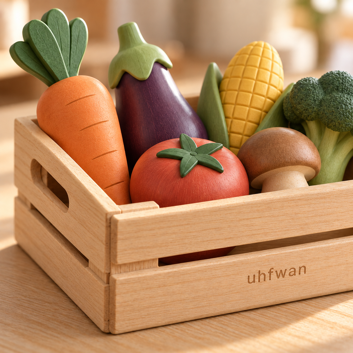 uhfwan Meadow Market Wooden Vegetable Crate - detail