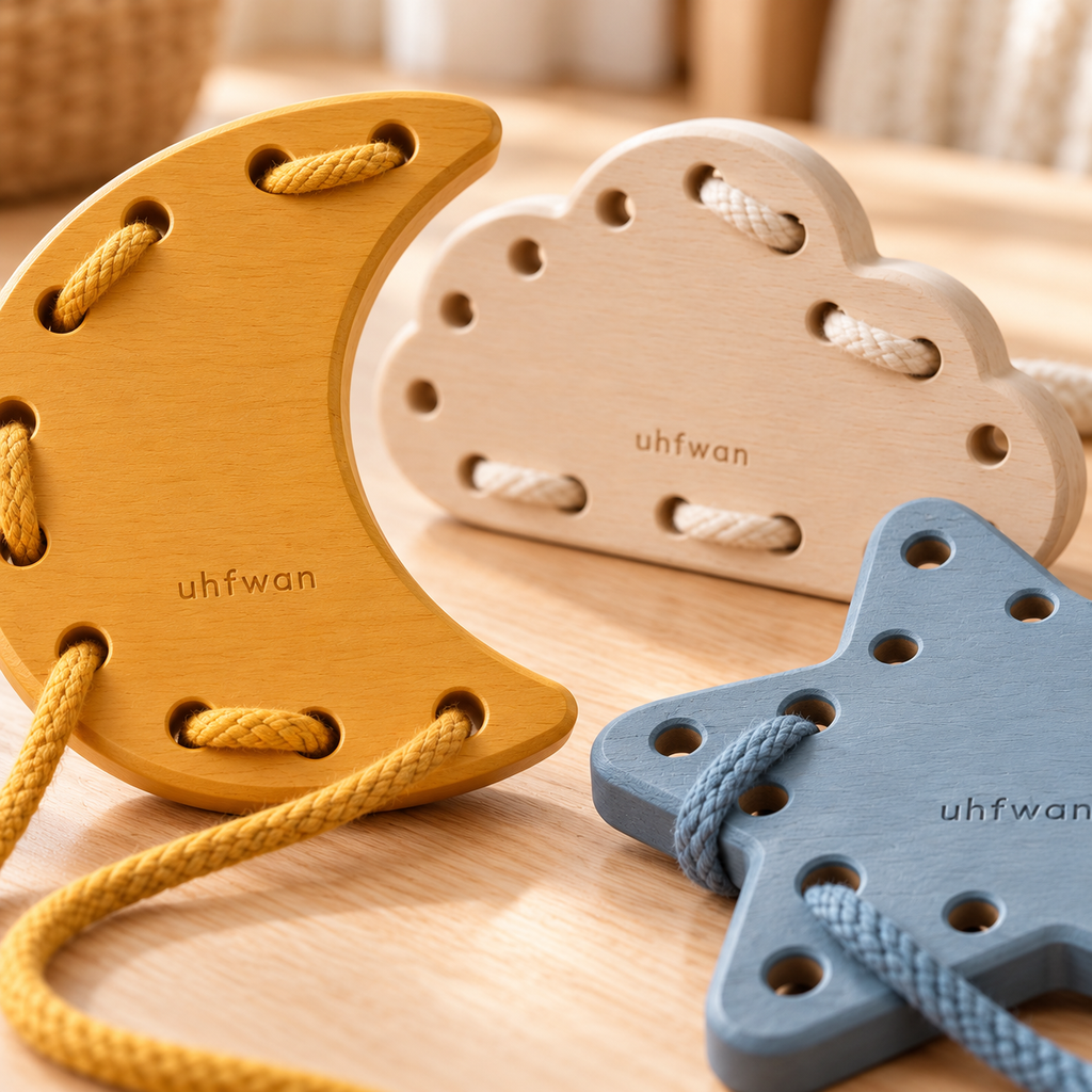 uhfwan Moonlight Wooden Lacing Cards - detail
