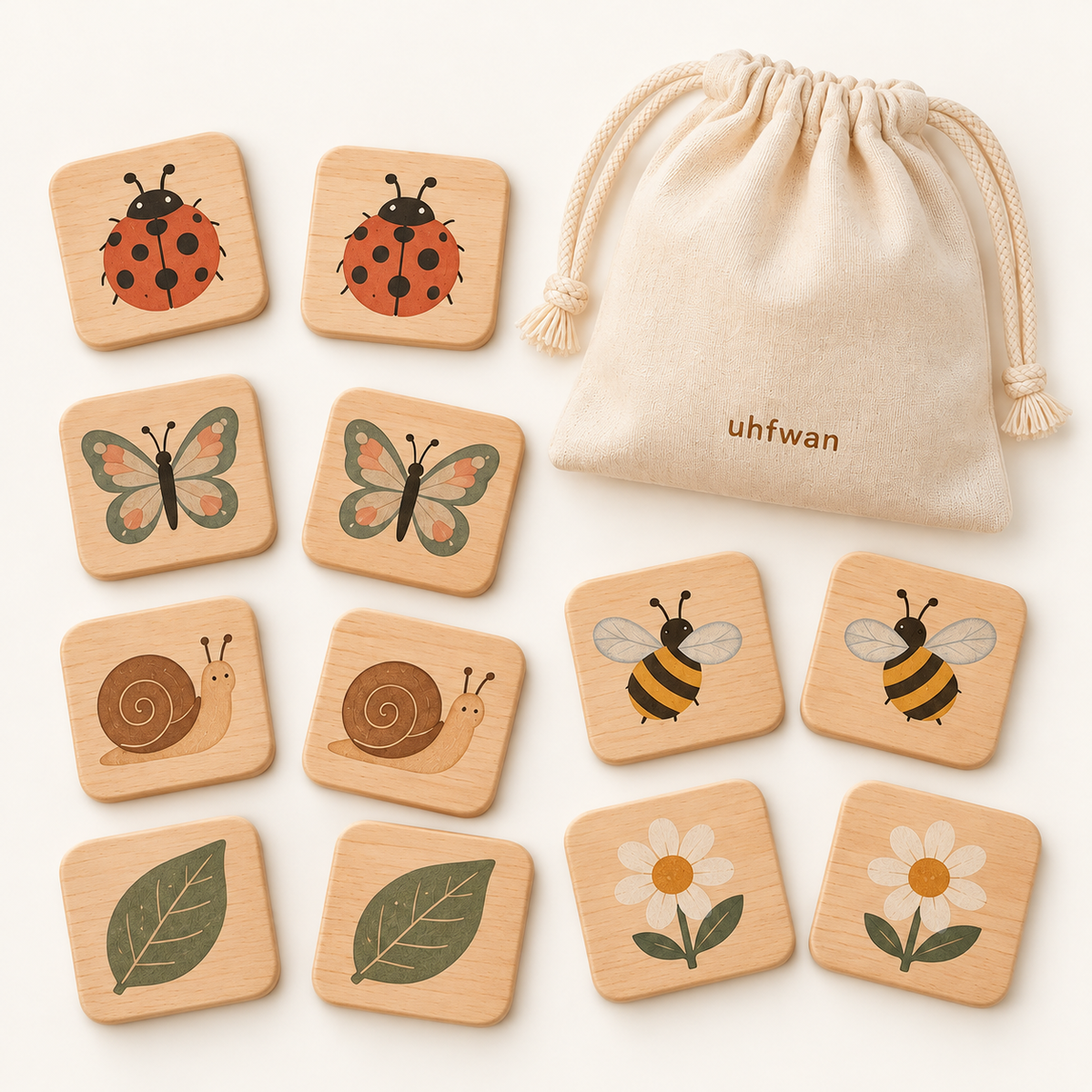 uhfwan Garden Friends Wooden Memory Tiles - product