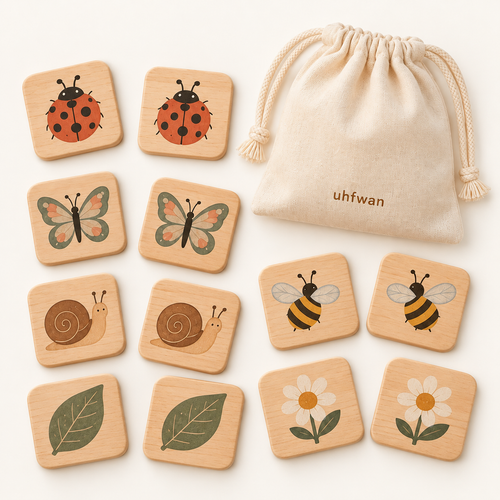 uhfwan Garden Friends Wooden Memory Tiles - product
