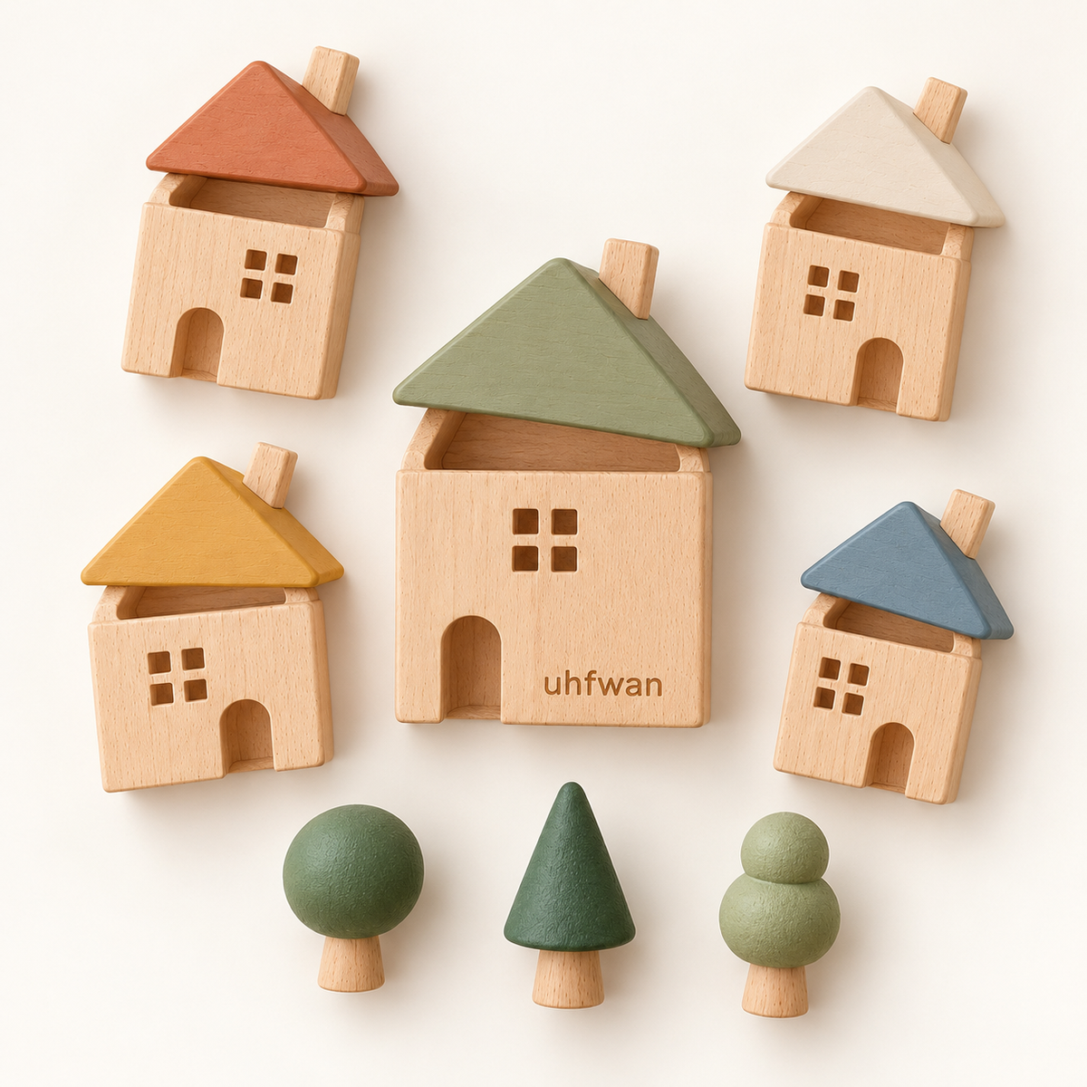 uhfwan Pebble Town Wooden Building Village - product
