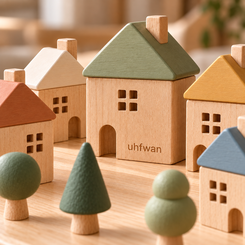 uhfwan Pebble Town Wooden Building Village - detail